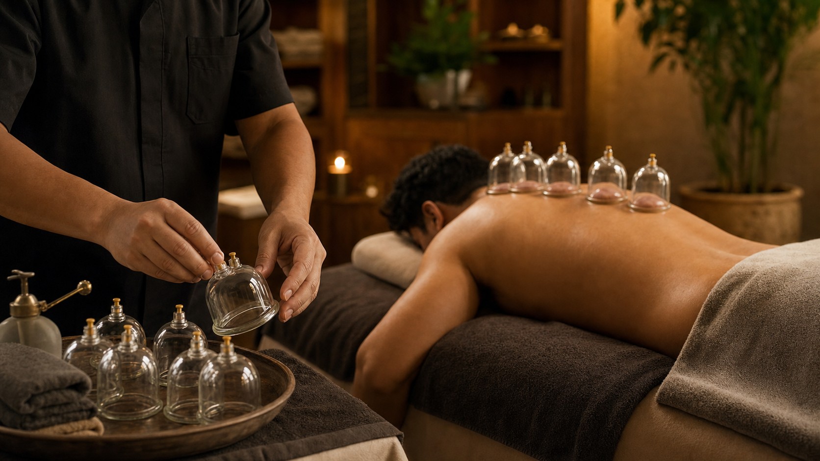 Cupping therapy equipment prepared for a session.